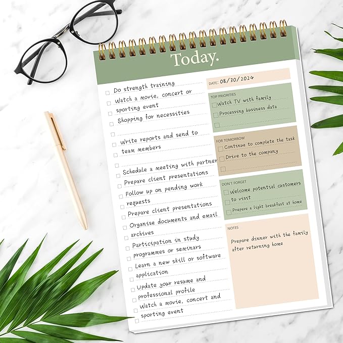 To Do List Notepad - Daily Planner Notepad Undated 52 Sheets Tear Off, 6.5" x 9.8" Checklist Productivity Organizer with Hourly Schedule for Tasks (Dark green)