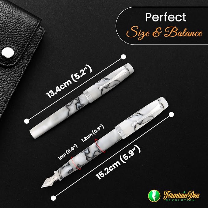 FPR Himalaya V2-Chrome Ultra Flex Nib Pen - Twist-Style Converter Filled Calligraphy Pens for Writing - Fancy Pens for Men & Women - Flex Fountain Pen w/Metal Clip & Cap Ring (Taj Mahal Acrylic)