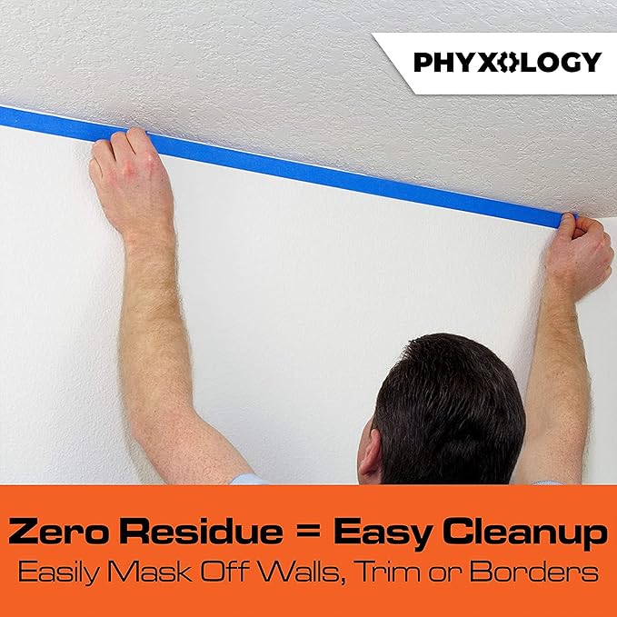 No-Residue 1 Inch, 60 Yard Blue Painters Tape 1 Pk. Easy-Tear, Pro-Grade Removable Masking Tape Great for Home, Office, Commercial Contractor. Clean, Drip-Free Painting w/Wide Crepe Paper Rolls