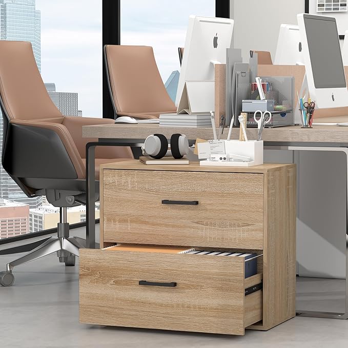 FATIGOS 2 Drawer Lateral File Cabinets, Wooden File Cabinets for Home Office, Large Office Filing Cabinet with Drawer, Printer Stand for Hanging Files/Letter/Legal Size, Oak