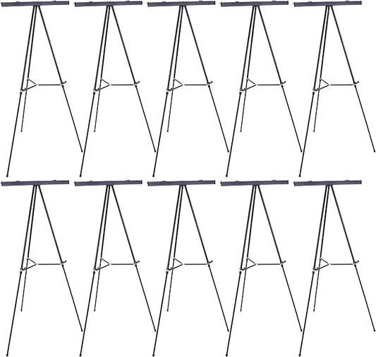 U.S. Art Supply 66" High Boardroom Black Aluminum Flip Chart Easel & Presentation Stand (10 Pack) - Adjustable Floor/Tabletop, Portable Tripod, Holds 25 lbs., for Chart Paper, Poster Boards, & Pads