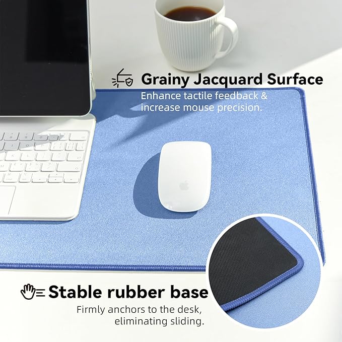Reniteco Waterproof Large Gaming Mouse Pad with Durable Stitched Edges, Non-Slip Rubber Base, Grainy Jacquard Mouse Mat Desk Pad for Home Office Gaming, 31.5''x11.8''x0.12'', Matte Blue