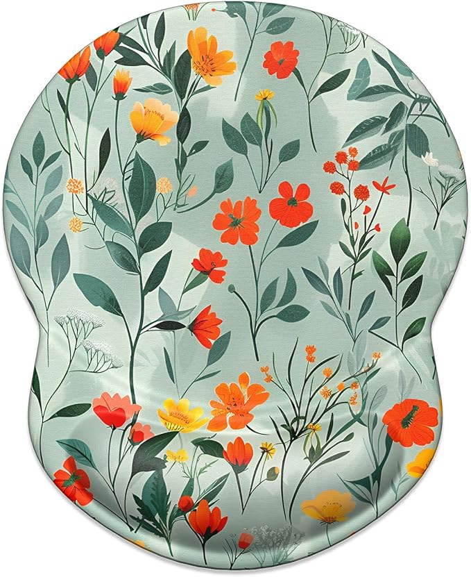 ITNRSIIET Ergonomic Mouse Pad with Gel Wrist Support Small Wrist Rest Smooth Surface Non-Slip PU Base Comfortable Office Supplies Pain Relief, 8.7 x 7.2 inches, Beautiful Flowers