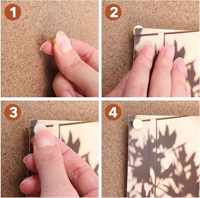 50 Set Magnetic Push Pins, Flat Push Pin, Magnetic Thumb Tacks for Wall Bulletin Board Poster and Photo Hangers (Gold)