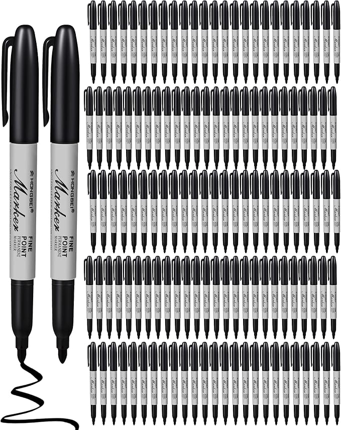 Thenshop 100 Pack Black Permanent Markers Bulk - Fine Point Permanent Marker Quick Drying Waterproof Pens for Doodling Writing Marking Classroom Work on Wood Metal Stone Glass, Office School Supplies