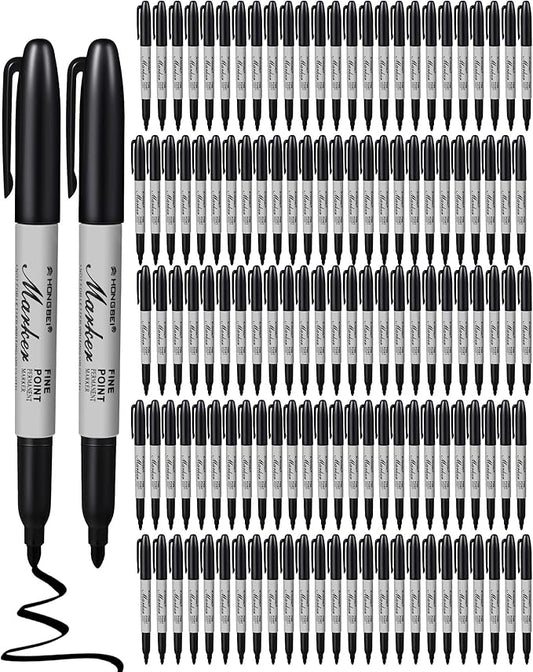 Thenshop 100 Pack Black Permanent Markers Bulk - Fine Point Permanent Marker Quick Drying Waterproof Pens for Doodling Writing Marking Classroom Work on Wood Metal Stone Glass, Office School Supplies