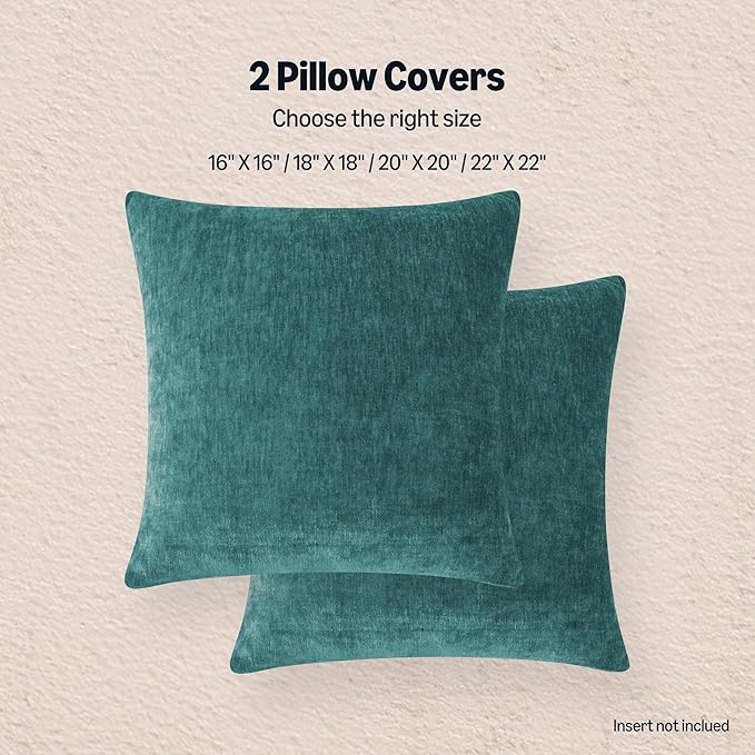 Amazon Basics Chenille Throw Pillow Covers, Home Decor Cushion Cover for Bedroom Living Room Couch Bed, 16" W × 16" L, Deep Teal
