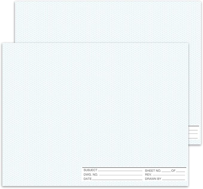 2 Pack 50 Sheets 22" x 17" Isometric Graph Paper Pad Landscape for 3D Designs Architecture Landscaping Engineering Drafting