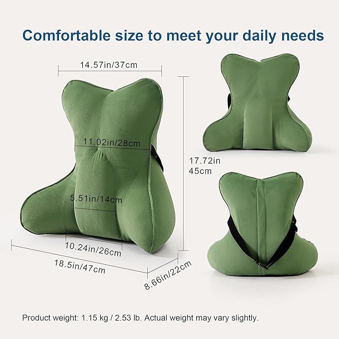 Ailuteie Lumbar Support Pillow(Pat. Pend) for Lower Back Pain Relief – Multi-Functional Ergonomic Lumbar Cushion, Reading Pillow for Office Chair, Car Seat & Sofa,Olive Green