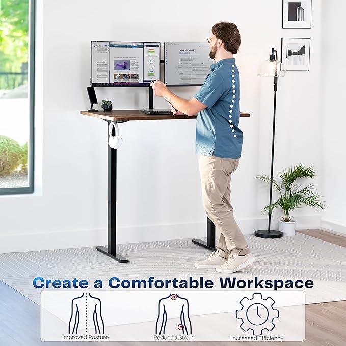 VIVO Electric 48 x 30 in Rustic Standing Desk, Memory Height Adjustment, 1B Series, Holds 220 lbs, One-Piece Vintage Brown Top, Black Frame, DESK-KIT-1B5N