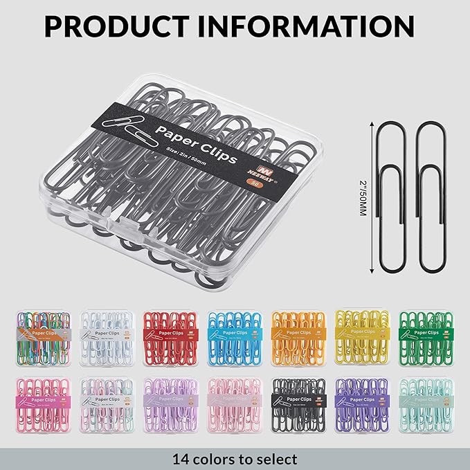 NEEWAY Colorful Large Paper Clips, 2 Inch Jumbo Paper Clips, 150 Count, 3 Pack of 50 (Black)