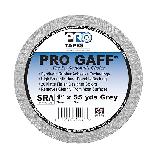 1" Width ProTapes Pro Gaff Premium Matte Cloth Gaffer's Tape With Rubber Adhesive, 11 mils Thick, 55 yds Length, Grey (Pack of 1)