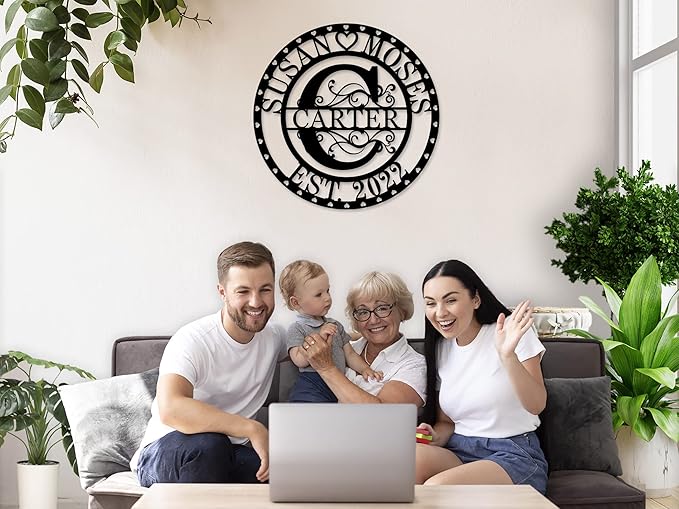 Monogram Wall Decor Personalized Metal Sign Last Name Sign Personalized Signs for Home Decor Custom Metal Signs Metal Wall Art Established Sign Family Name Sign Anniversary Wedding Gift for Couple