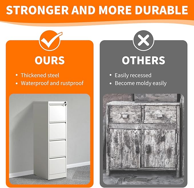 OPTYMIRA Metal File Cabinet with Drawer Heavy Duty Locking File Cabinets Home Office Steel Filing Cabinet Vertical File Cabinets for Legal/Letter Size File,Assembly Required