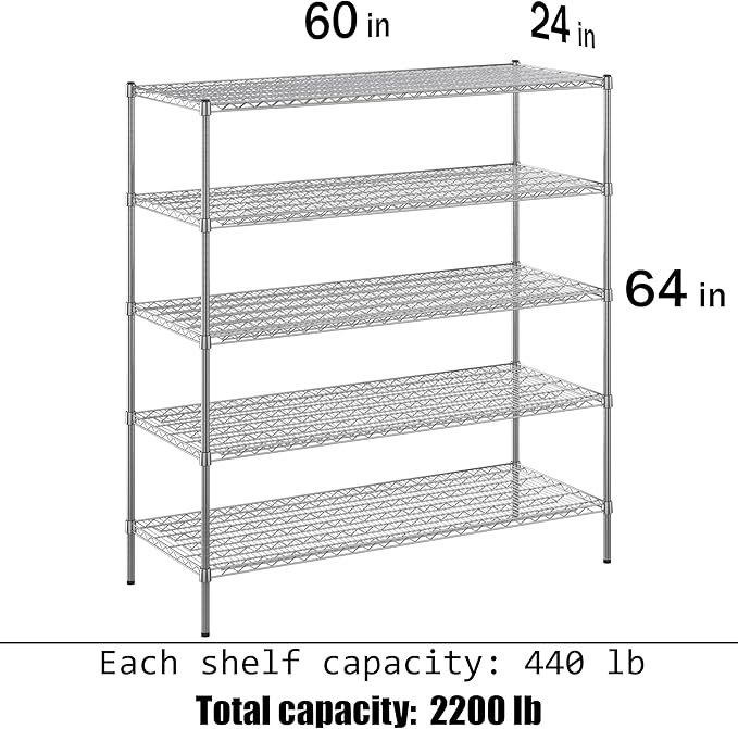 Regal Altair 24" Deep x 60" Wide x 64" Height Wire Shelving Kit | 5-Tier | NSF Commercial Storage Rack Unit