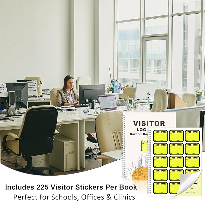 1 Pack of Visitor Badges Registry Log with Carbon Copy Protecting Privacy Pages Visitor Stickers 8.5x11 Inch Visitor Log Book School Church Business Pass Guest Book - 225 Badges 30 Memo Pages (1)