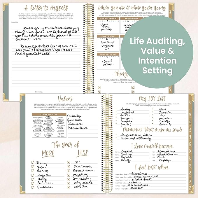 bloom daily planners 2026 Hardcover Calendar Year Goal & Vision Planner (January to December) - Monthly & Weekly Agenda Organizer - 7.5" x 9" - Green Linen