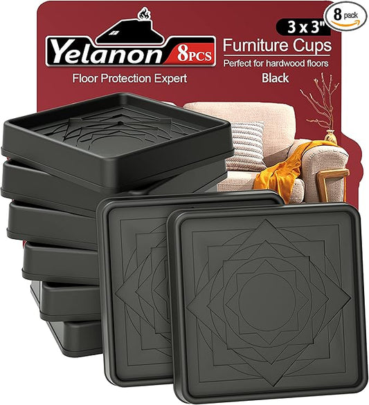 Furniture Coasters,8 Pcs 3” Furniture Caster Cups - Non Slip Furniture Pads Hardwoods Floors - Non Skid Furniture Grippers, Rubber Furniture Feet, Anti Slide Floor Protector for Bed Couch Stoppers