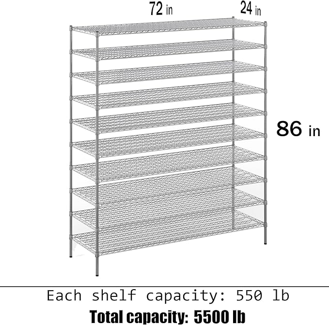 Regal Altair 24" Deep x 72" Wide x 86" Height Wire Shelving Kit | 10-Tier | NSF Commercial Storage Rack Unit