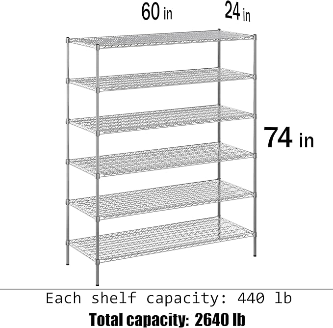 Regal Altair 24" Deep x 60" Wide x 74" Height Wire Shelving Kit | 6-Tier | NSF Commercial Storage Rack Unit