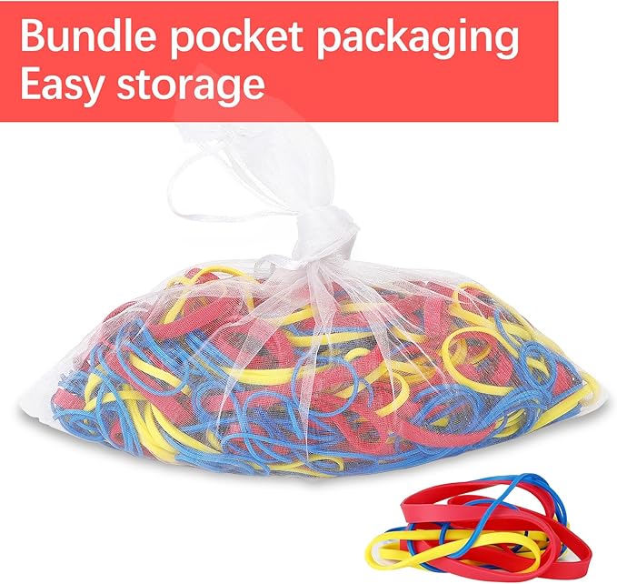 405 pcs assorted size rubber bands 0.68lbs Elastic colored rubber bands for office supplies rubberbands bulk mix colors and size with bag,Red (3-1/2 x 1/4 inches), Yellow (3-1/2 x 1/8 inches),Blue (3-1/2 x 1/16 inches)