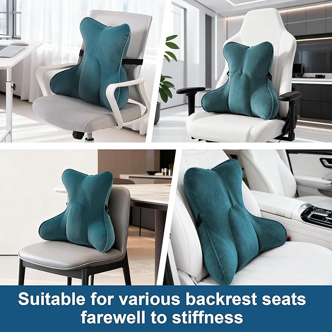 Ailuteie Lumbar Support Pillow(Pat. Pend) – Multi-Functional Ergonomic Back Cushion for Office Chair, Car Seat & Sofa, Reading Pillow with Firm Multi-Zone Support to Relieve Lower Back Pain,Slate Blue