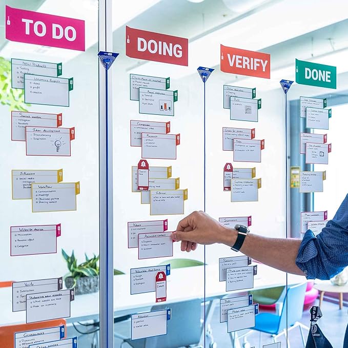 PATboard Scrum Board and Kanban Board - 16 Task Cards Medium - with nanocups® for Glass - Black