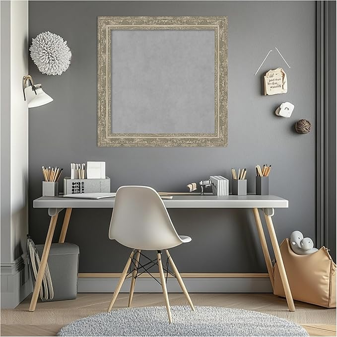 Amanti Art Silver Framed Magnetic Board 24x24 Medium Vision Board for use with Magnets, 100% Metal Sheet to Display Items as Office Decor or for Home Organization in mudroom, Kitchen or Kids Room