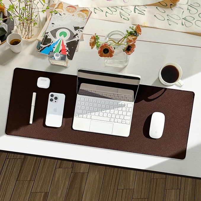 Reniteco Waterproof Large Gaming Mouse Pad with Durable Stitched Edges, Non-Slip Rubber Base, Grainy Jacquard Mouse Mat Desk Pad for Home Office Gaming, 35.4''x15.7''x0.12'', Matte Brown
