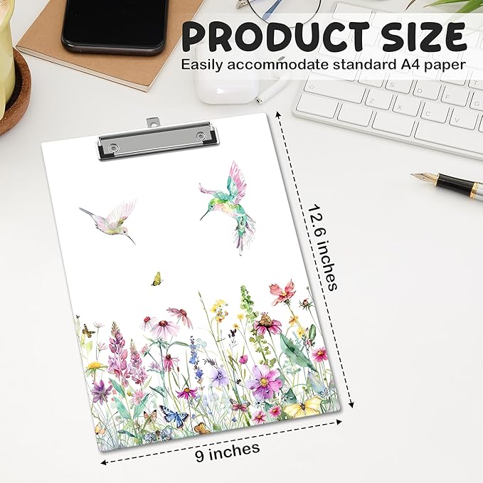 APIILVPQ Wild Flower Clipboard, Spring Clipboards with Low Profile Clip for Office School Use, Watercolor Wooden Clip Boards for Nurses Teachers Students - A04