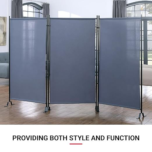 Proman Products - Galaxy Section Divider, Water Repellent Fabric Room Divider with Black Powder Coated Metal Frame for Indoors or Outdoors (Grey)