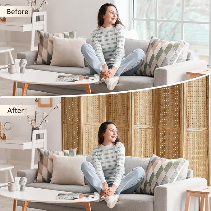 Aleesing 6 Panel Pegboard Display with 24 Hooks, Pegboard Room Divider and Folding Privacy Screens, Partition Room dividers, Wooden Room Divider Wall, Jewelry Store, Bedroom, Balcony, Light Brown