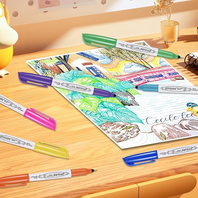 Affisure Permanent Markers, Ultra Fine Point Markers Set,16 Assorted Colors Work on Wood, Plastic, Paper, Metal, Stone, Glass for the Artist、Kids、Adult, 16 Count