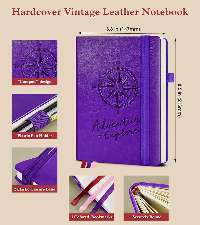 PAIBAS Blank Journal Notebook for Women Men,160 Pages,A5 Hardcover Sketchbook for Drawing, Sketch book, Unlined Notebooks for School,Work, Note Taking,Travel Journals for Writing 5.8"x8.5" (Purple)