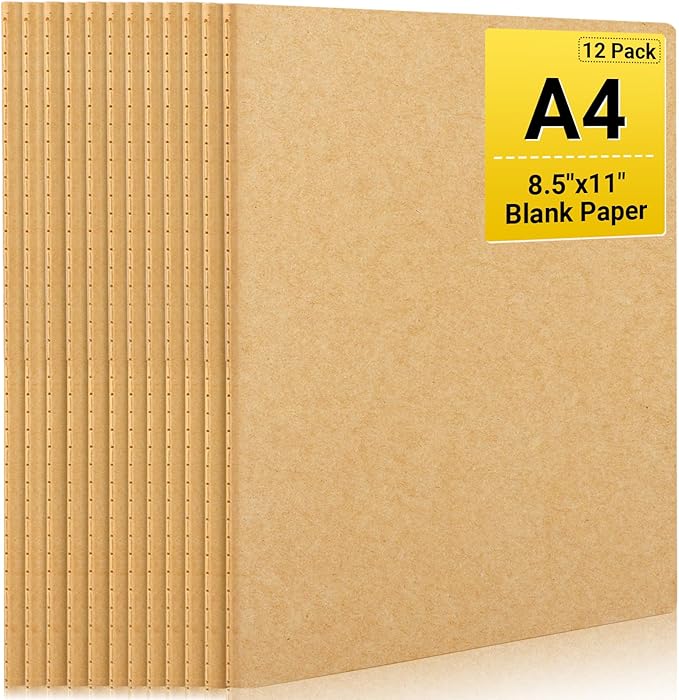 EUSOAR Kraft Notebooks, 12 Packs Large A4 8.5" x 11"，40 Sheets/ 80 Pages Journals in Bulk for Writing, Blank Paper Sketchbooks Composition Travel Journal Notebook Set for Office Work
