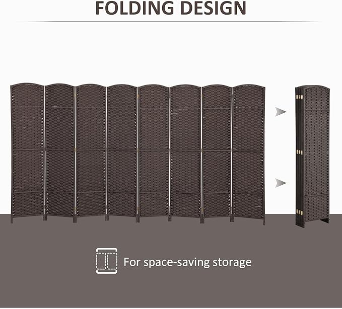 HOMCOM Room Divider, 8 Panel Folding Privacy Screen, 5.6' Tall Freestanding Wall Partition for Home Office, Bedroom, Brown