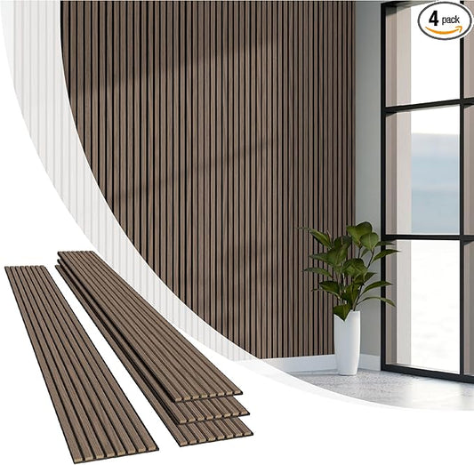 Olanglab Wood Slat Wall Panels, Wooden Acoustic Wall Panels, 94.5"x12.6" Each 3D Wall Panels for Interior Wall Decor, 4 Pack in Total 94.5"x50.4" (Dark Walnut)