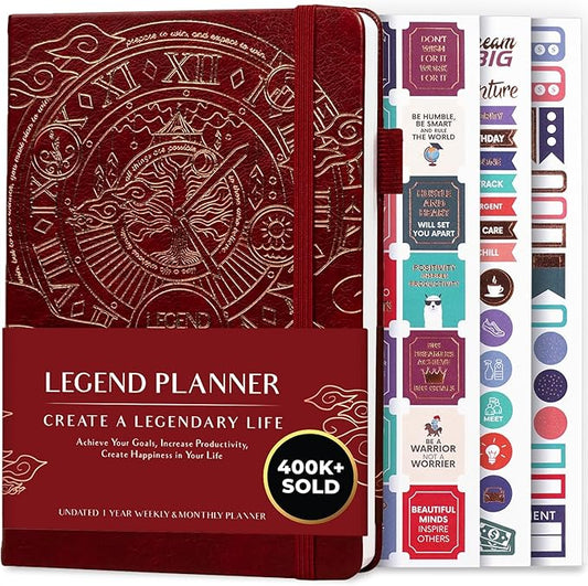 Legend Planner – Weekly & Monthly Life Planner to Hit Your Goals & Live Happier. Organizer Notebook & Productivity Journal. A5 (Wine Red)