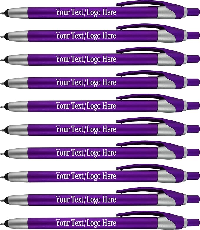 Personalized with Your Custom Logo or Text Pens-Pack of 450- for Marketing, Parties, and Events, 2 in 1 Capacitive Stylus & Ballpoint Pen Compatible with Touchscreen Devices, Black Ink, Purple Pens