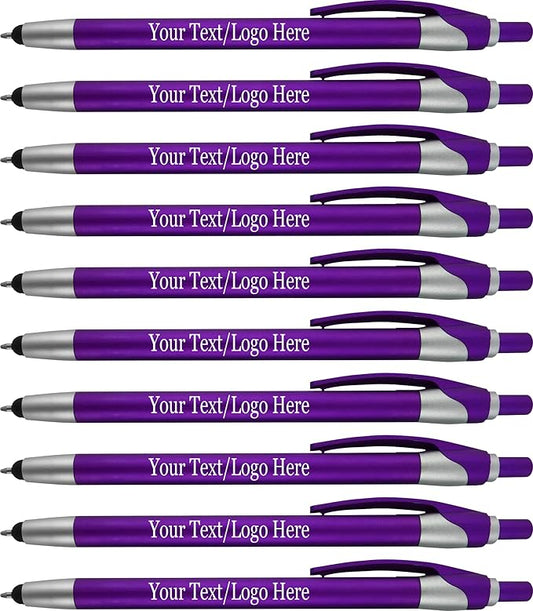 Personalized with Your Custom Logo or Text Pens-Pack of 450- for Marketing, Parties, and Events, 2 in 1 Capacitive Stylus & Ballpoint Pen Compatible with Touchscreen Devices, Black Ink, Purple Pens