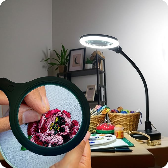 Brightech LightView Pro Flex 2 in 1 Magnifying Desk Lamp, 1.75x Light Magnifier, Adjustable Magnifying Glass with Light for Crafts, Reading, Close Work