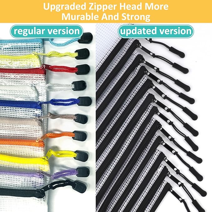 YOPCDJ 12pcs Mesh Zipper Pouch Bags, A3 Puzzle Bag for Organizing, File Bags Storage Bag, Board Games and Office Supplies