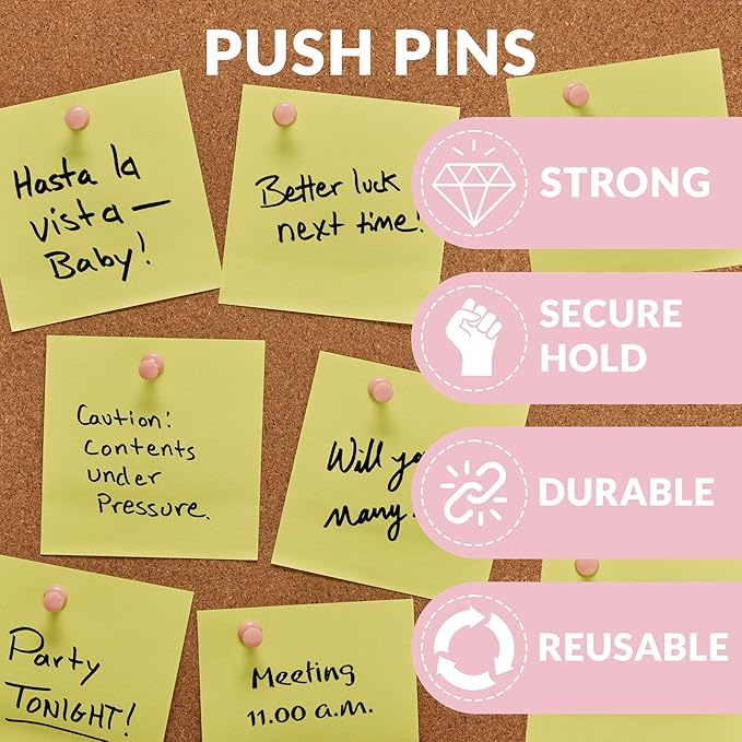 LincOficey 200pcs Paper Clips Binder Clips and Push Pins Set, Mini Clips and Thumb Tacks for Multipurpose Document Organization (Pink)