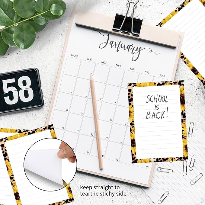 SXboxing Sticky Notes 4X6 Inches, 2 Pack Large Cute Self-Stick Pads, Bright Funny Memo Pads Easy to Stick for Home, Office Sunflower Leopard