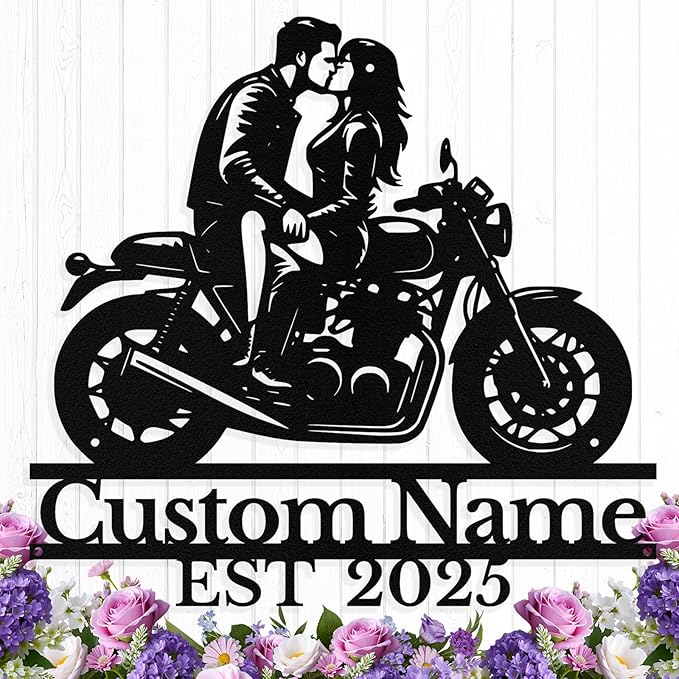 Custom Motorcycle Couple Metal Signs Personalized Biker Couple Name Sign Custom Garage Decor Motorbikes Wall Art Decor Motorcycle Sign Wedding Valentine's Day Gift for Couples