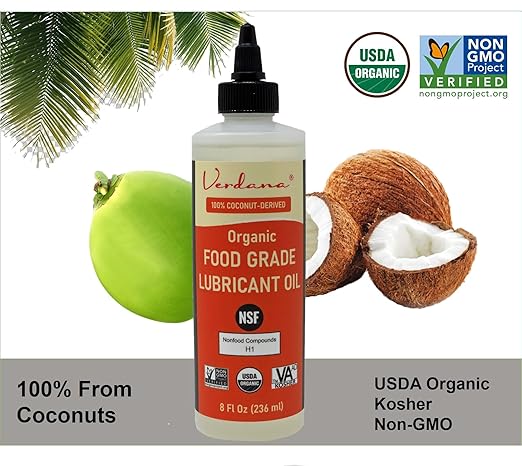 Verdana Food Grade Lubricant Oil – Organic, Kosher, NSF H1, Non-GMO – Petroleum-Free Light Machine Oil for Meat Slicers, Grinders, and Food Contact Equipment – Rust & Corrosion Inhibitor – 8 Fl Oz