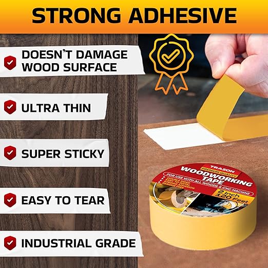 Trazon Double Sided Woodworking Tape Super Strong, 2 Inch x 120 Feet, Wood Crafter Sticky Tool, Two Side Adhesive for Router Templates and CNC Machine, Removable & Residue Free