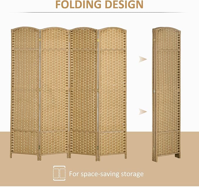 HOMCOM Room Divider, 4 Panel Folding Privacy Screen, 5.6' Tall Freestanding Wall Partition for Home Office, Bedroom, Nature Wood