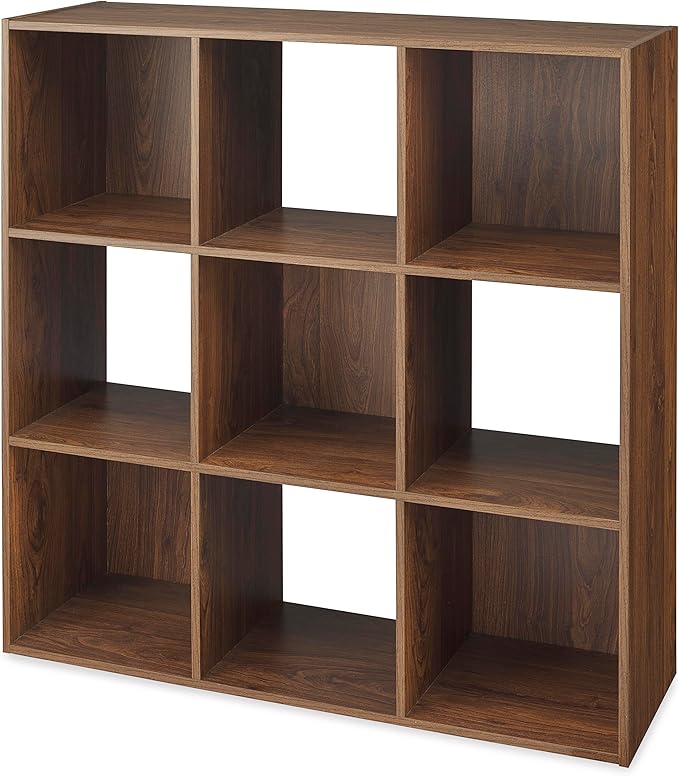Whitmor 9 Cube Storage Organizer, Open Storage Display Bookshelf, Storage Cabinet for Living Room, Bedroom, Home, Office, Walnut