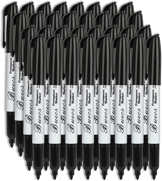 Buecs Permanent Markers, 80 Count Black Permanent Markers, Fine Point, Waterproof & Smear Proof Markers, Quick Drying, Office Supplies for School, Office, Home